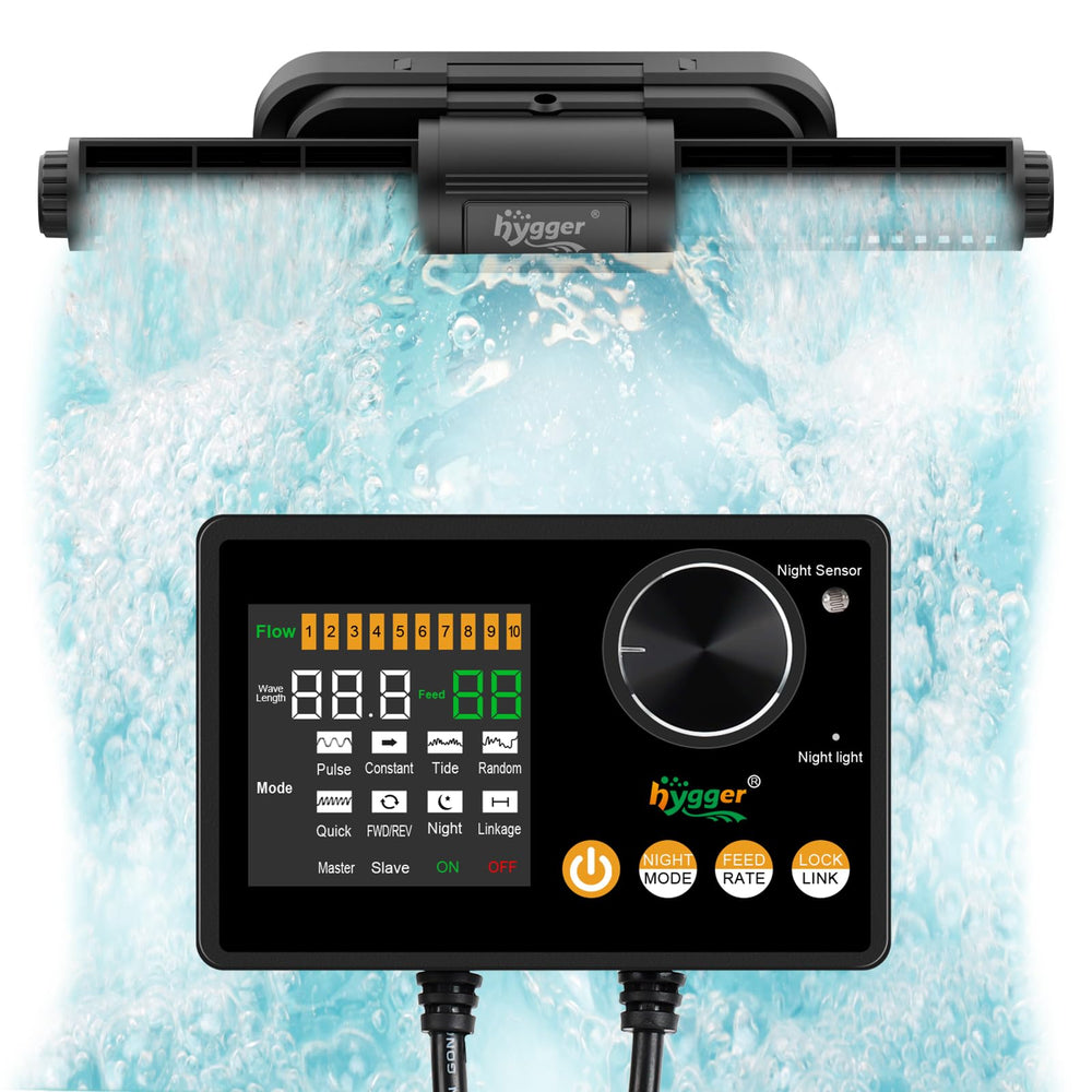 Hygger wave maker control panel shows adjustable modes and indicators.