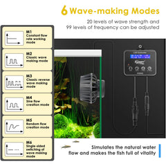 Hygger wavemaker pump LED controller panel demonstrates adjustable wave modes and speeds.