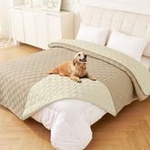 hyha waterproof dog bed blanket hero on sofa demonstrates all around protection and easy cleanup