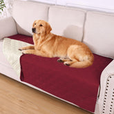 hyha waterproof dog bed blanket in wine red and beige folded for sofa protection