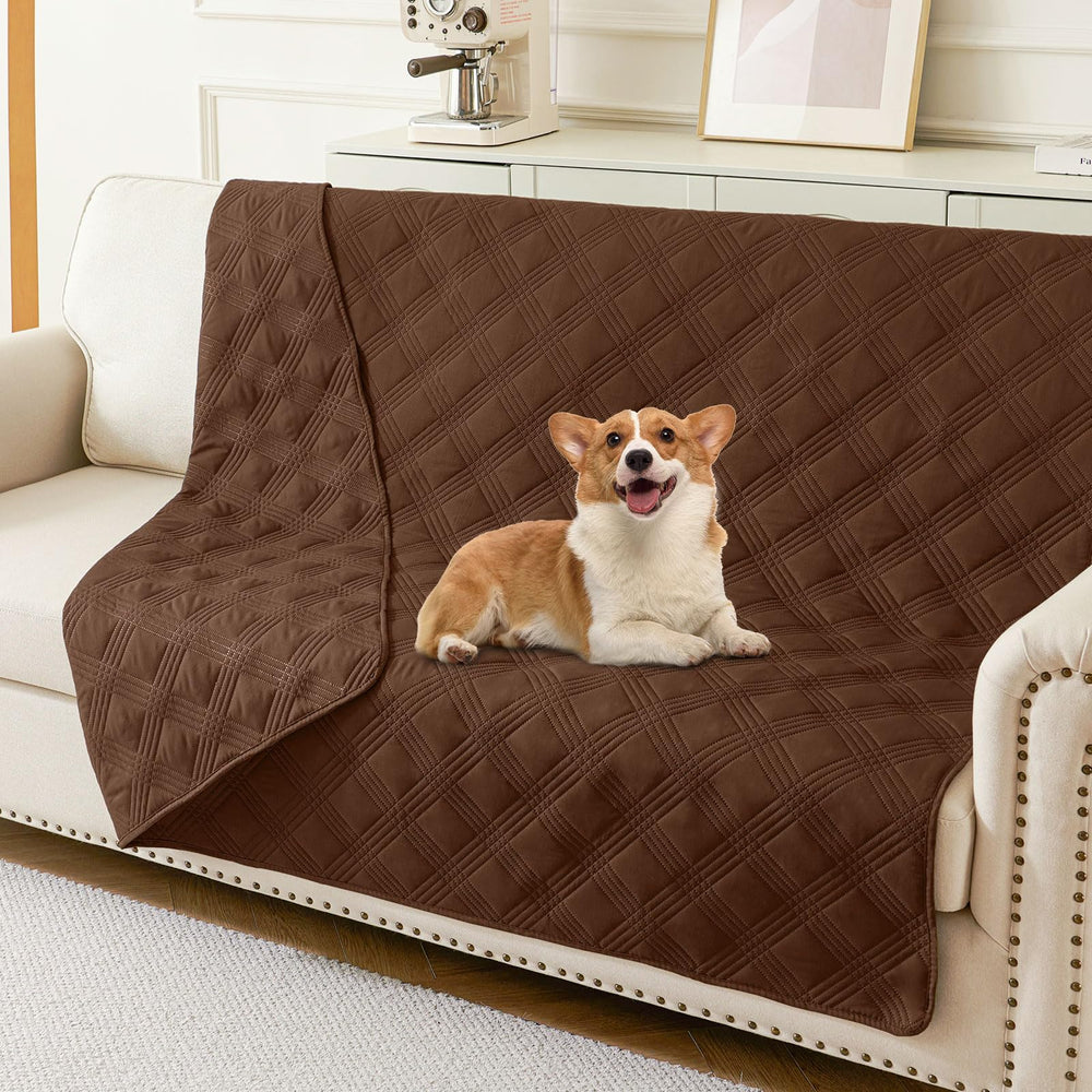 hyha waterproof dog blanket with brown color protects furniture from spills and accidents.