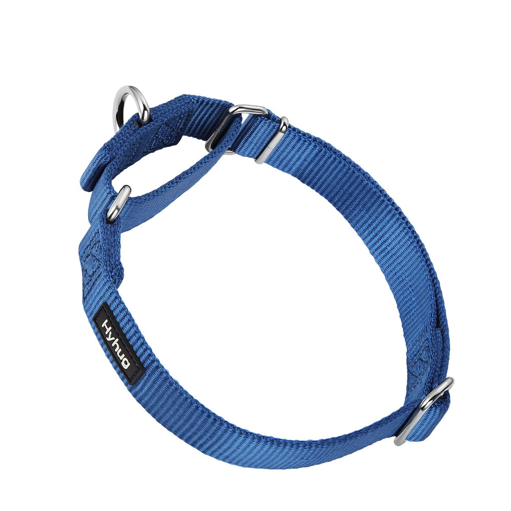 Hyhug Martingale Collar blue front view highlights durable nylon for reliable daily walks.