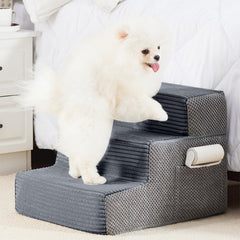 HYLEORY dog stairs bed 3step side-pocket: convenient storage for grooming tools.