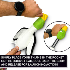 Hyper Pet Flying Duck floats on water for beach and pool play.