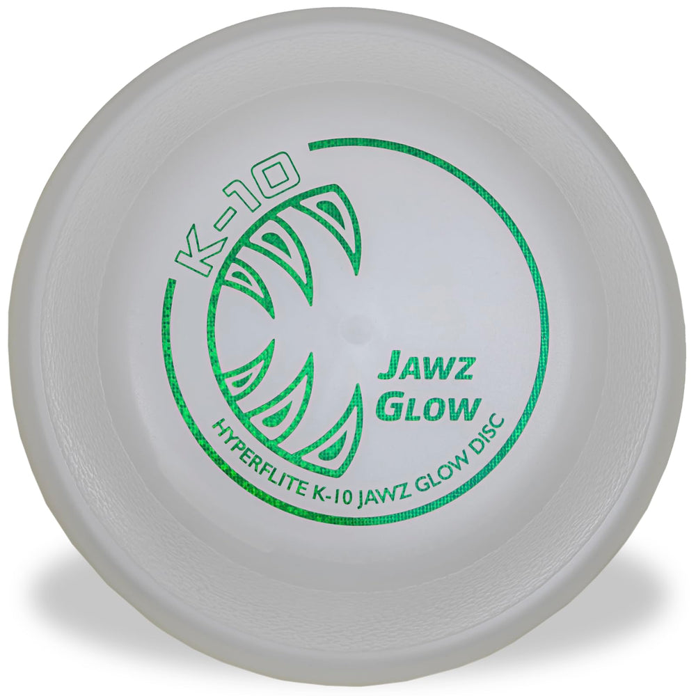 Hyperflite K-10 Jawz Glow Disc closeup shows puncture-resistant surface for large dogs