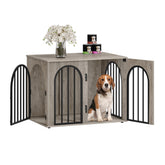 Hzuaneri dog crate wooden stand front view shows sturdy frame for indoor use.