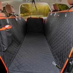 iBuddy dog car seat cover fully installed in back seat with side flaps for protection