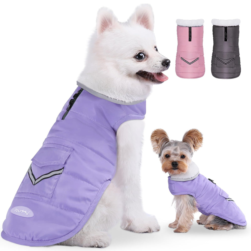 iBuddy dog winter coat back with reflective strip for nighttime visibility
