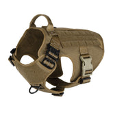 ICEFANG tactical dog harness large brown front view highlights secure fit and dual buckles for control