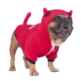 ICHOUE Little Devil Dog Costume red front view for playful holiday styling on bulldogs