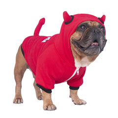 ICHOUE Little Devil Dog Costume red front view for playful holiday styling on bulldogs
