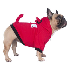 ICHOUE Little Devil Dog Costume red side view showing compact fit for broad short dogs