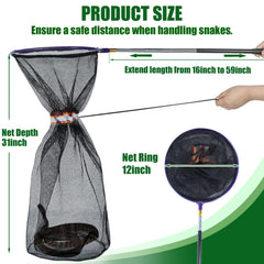 IC ICLOVER snake catching net with drawstring secured to prevent escape.