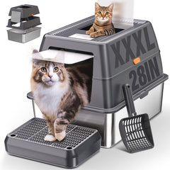 ICYAIR XXXL litter box front view with lid showing privacy and odor containment benefits