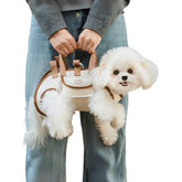 IcyByte pet carrier sling side view demonstrates hands-free comfort during daily walks.