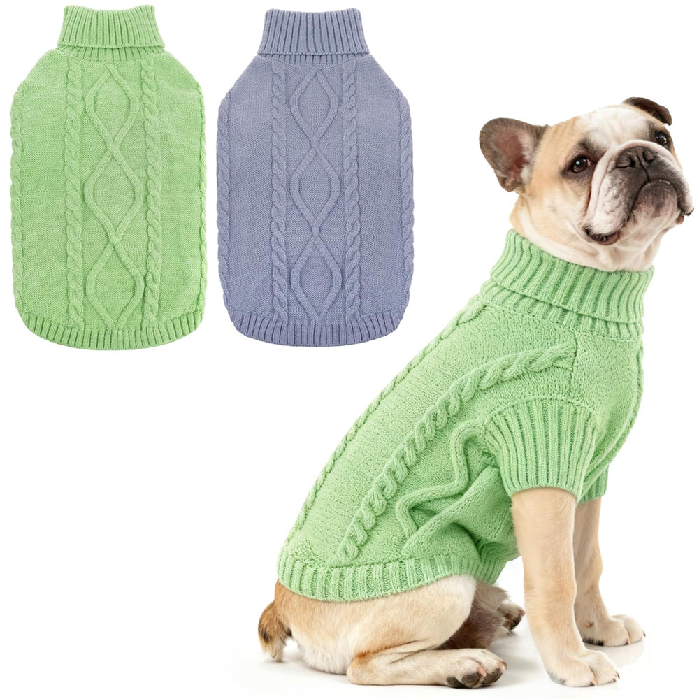 Idepet Classic dog sweater front view in green and grey for cozy warmth on walks