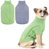 Idepet Classic dog sweater front view in green and grey for cozy warmth on walks