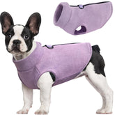 Idepet dog fleece vest back-zip showing easy on/off for cozy outdoor walks.