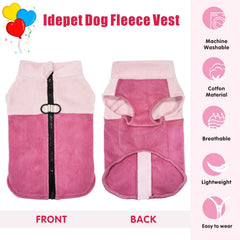 Idepet Dog Fleece Vest zip closure in pink for easy on/off