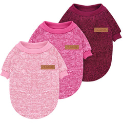 Idepet knitwear three-pack front view — cozy sweaters for small dogs.