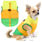 Idepet patchwork vest front view green, stylish warmth for small dogs and cats