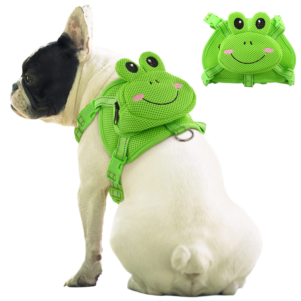 IDOMIK dog backpack frog-front view showing roomy back pocket for essentials