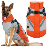 IECOii dog coat back view showcases waterproof orange design for all-weather protection.