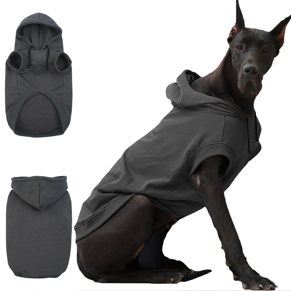 IECOii dog hoodie gray front view with breathable fabric for year-round comfort.