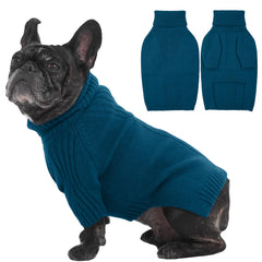 IECOii dog sweater peacock blue front view shows cozy warmth for medium dogs