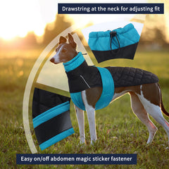 IECOii Greyhound coat waterproof fabric closeup highlights durable weather protection.