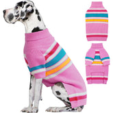 IECOii pink striped dog sweater front view for warm, stylish large dogs.
