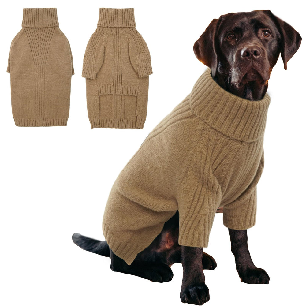 IECOii XXL dog sweater camel front view adds warm coverage for large breeds.