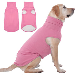 IECOii XXL dog sweater pink front view highlights a warm fleece vest for large dogs' chilly walks.