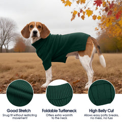 IECOii XXXXL dog sweater green knit sleeves show secure leg coverage
