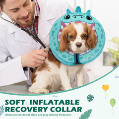 IEUUMLER dog-cat wearing recovery collar illustrates comfortable freedom during meals and play.