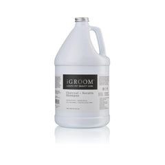 iGroom Charcoal Keratin Dog Shampoo bottle demonstrates detoxifying charcoal and keratin for a polished coat.
