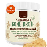 iHeartCats bone broth packaging shows savory mushroom blend and hydration benefits