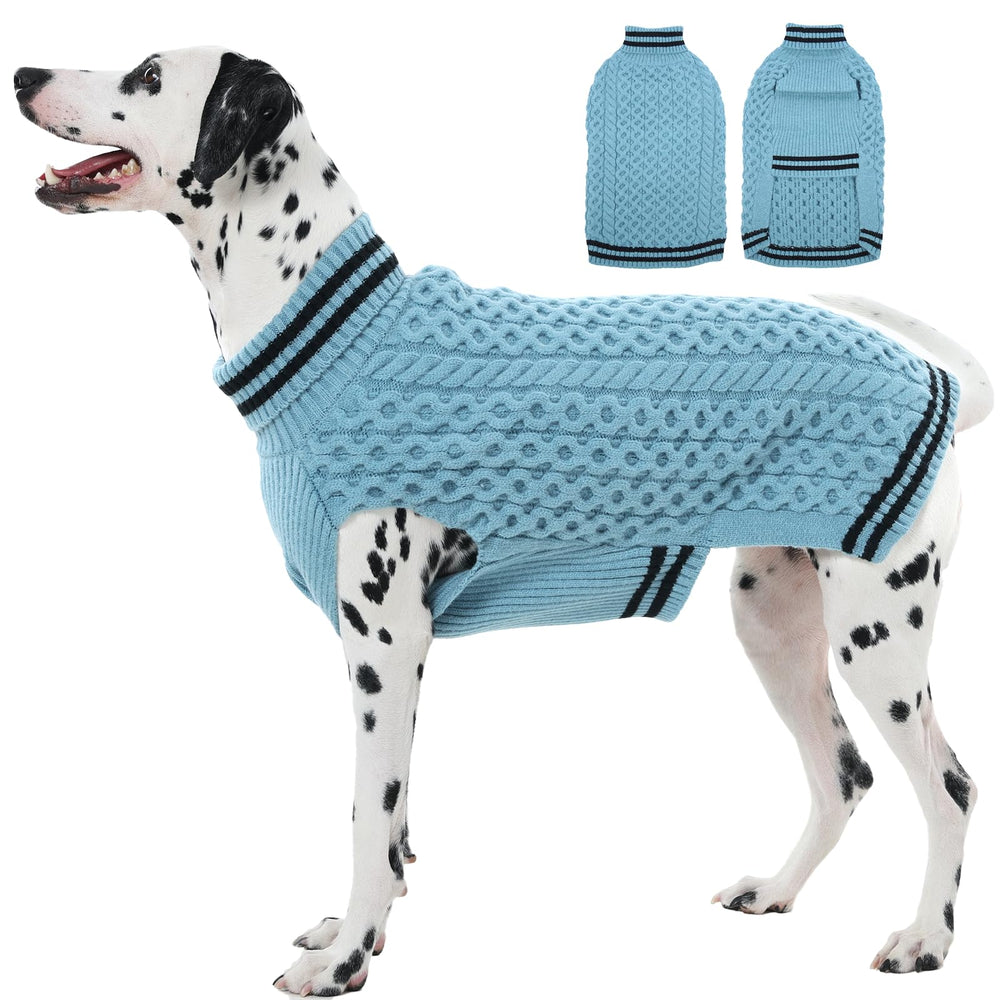IKIPUKO dog sweater blue knit close-up for cozy warmth during chilly walks.