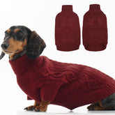 IKIPUKO dog sweater red knit back view shows cozy warmth for chilly strolls.