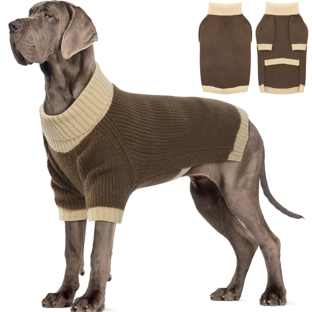 IKIPUKO extra-large dog sweater brown front view for warm outdoor walks
