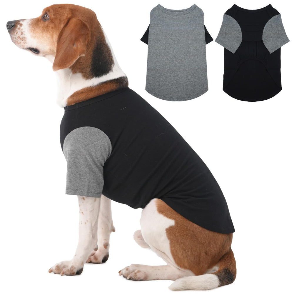 IKIPUKO XL dog shirt pack front view shows breathable grey-black tees for hot days