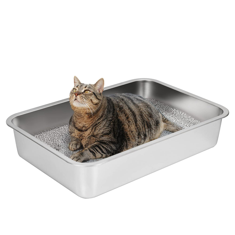 ikitchen stainless steel cat litter box front view shows spacious interior for larger cats