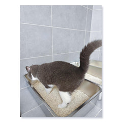 IKITCHEN stainless steel litter box side view demonstrates non-slip feet keep floors scratch-free.