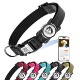 ilFindYou collar negro reflectante con AirTag para paseos nocturnos visibles.