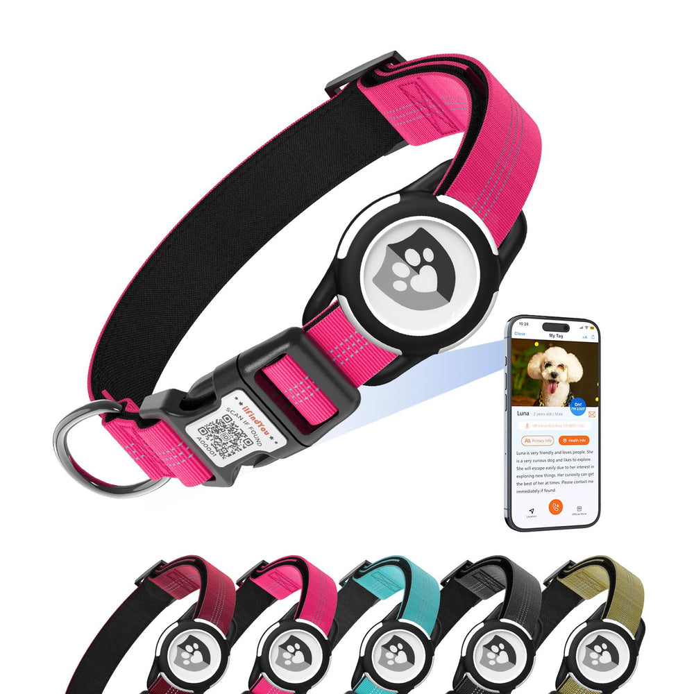 ILFINDYOU reflective dog collar in rose red XS for night visibility and comfort