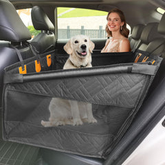 Imaboie dog car seat backseat setup demonstrates a secure fit for large dogs on road trips.