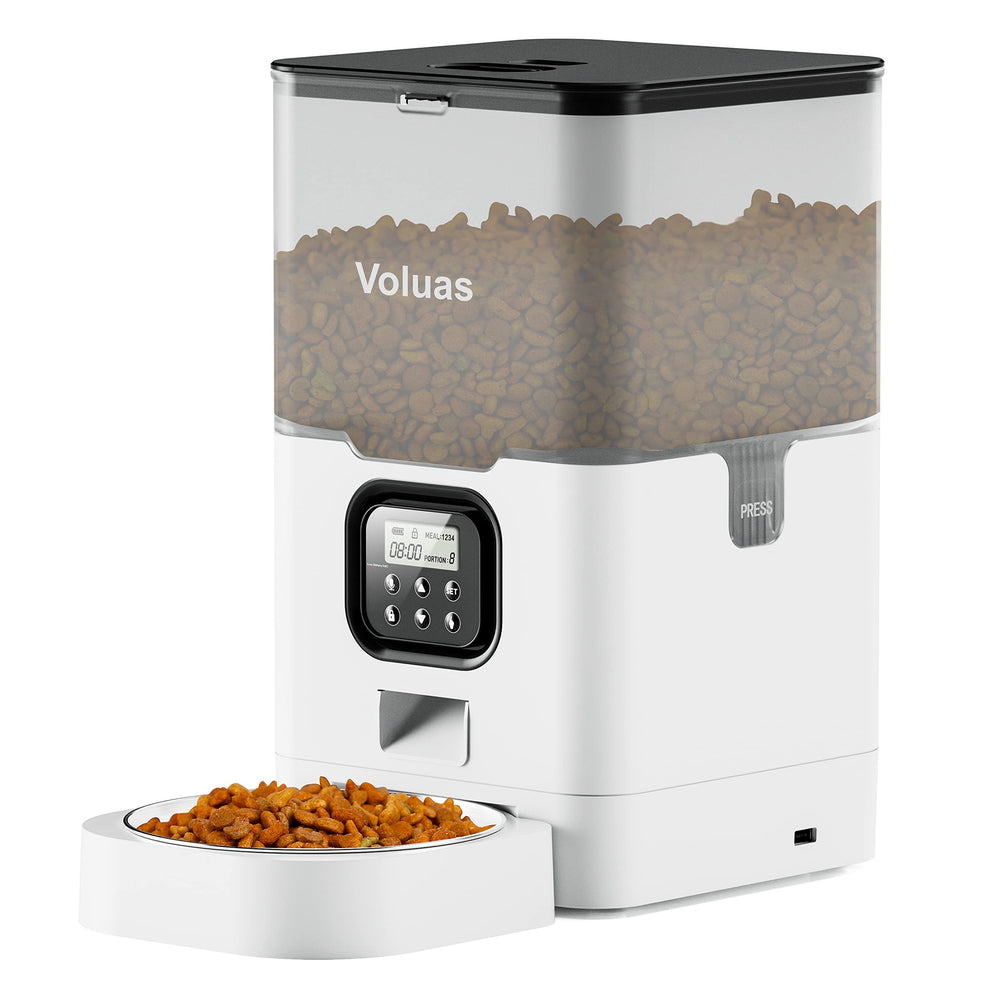 Voluas automatic cat feeder timed-meal setup for convenient daily schedule.