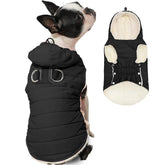 Vecomfy Fleece Lining Dog Hoodie with Harness Built in,Extra Warm Small Dog Jacket in Winter Puppy Coats with Drawstring Hooded,Black M