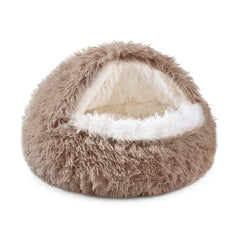 NOYAL Round Hooded Donut Dog Bed for Small & Medium Pets - Plush Fluffy Anti-Anxiety Cat Cave Bed with Cover