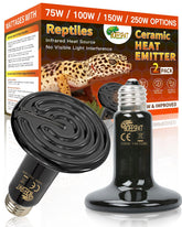 BOEESPAT 100W Ceramic Heat Emitter for Day and Night Use, Pack of 2 Reptile Basking Heat Lamp for Bearded Dragon, Lizard, Iguana & Amphibians (Black, 100 Watts)